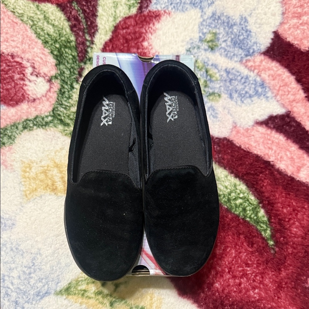 Skechers Black Suede Slip-On Shoes